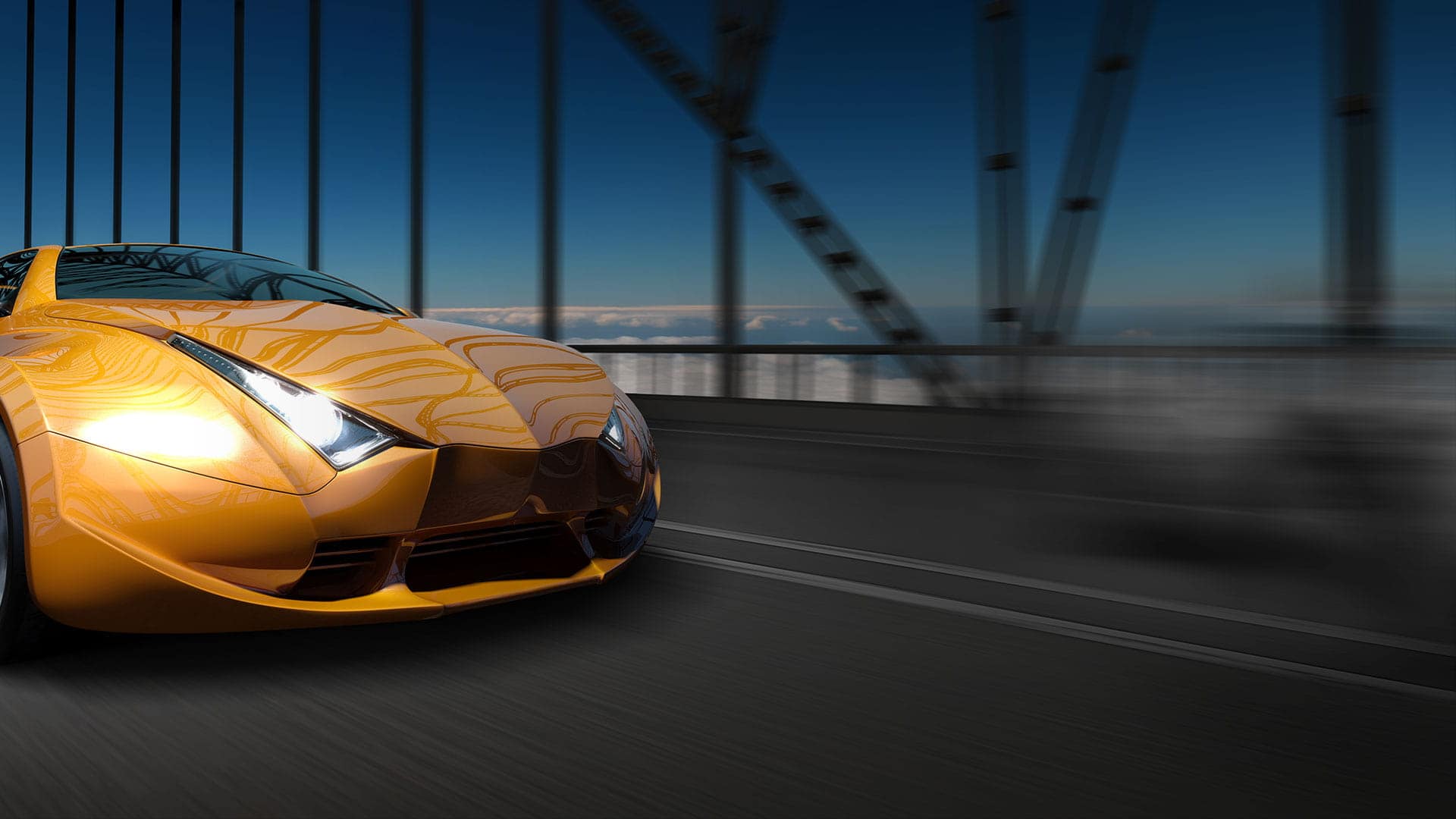 car driving fast over a bridge